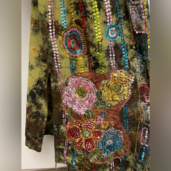 Festival Universe green ice tie dyed sequin embellished kimono robe dream coat - Picture 4 of 16